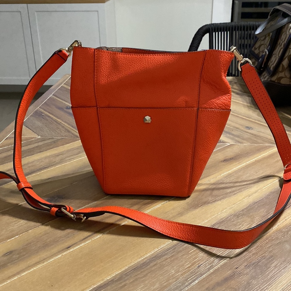Henri Bendel Orange Influencer Mini Hobo Bucket Cross Body Bag - Picture 2 of 7